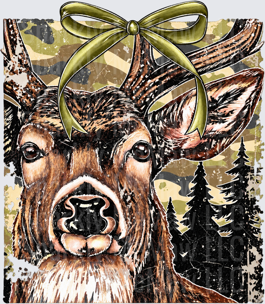 Camo Christmas Buck Bow UV DTF Decal