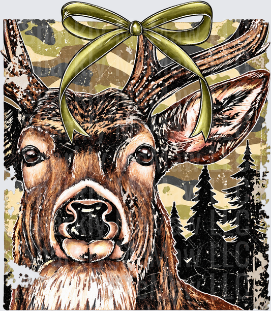 Camo Christmas Buck Bow UV DTF Decal