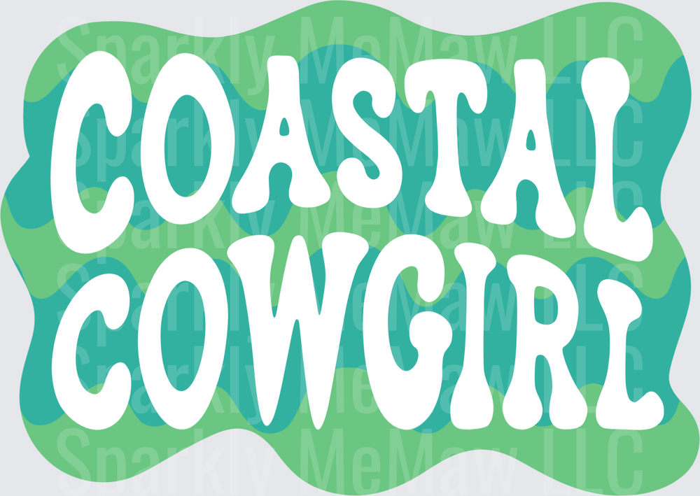 Coastal Cowgirl Text on Green Wavy Background UV DTF Decal