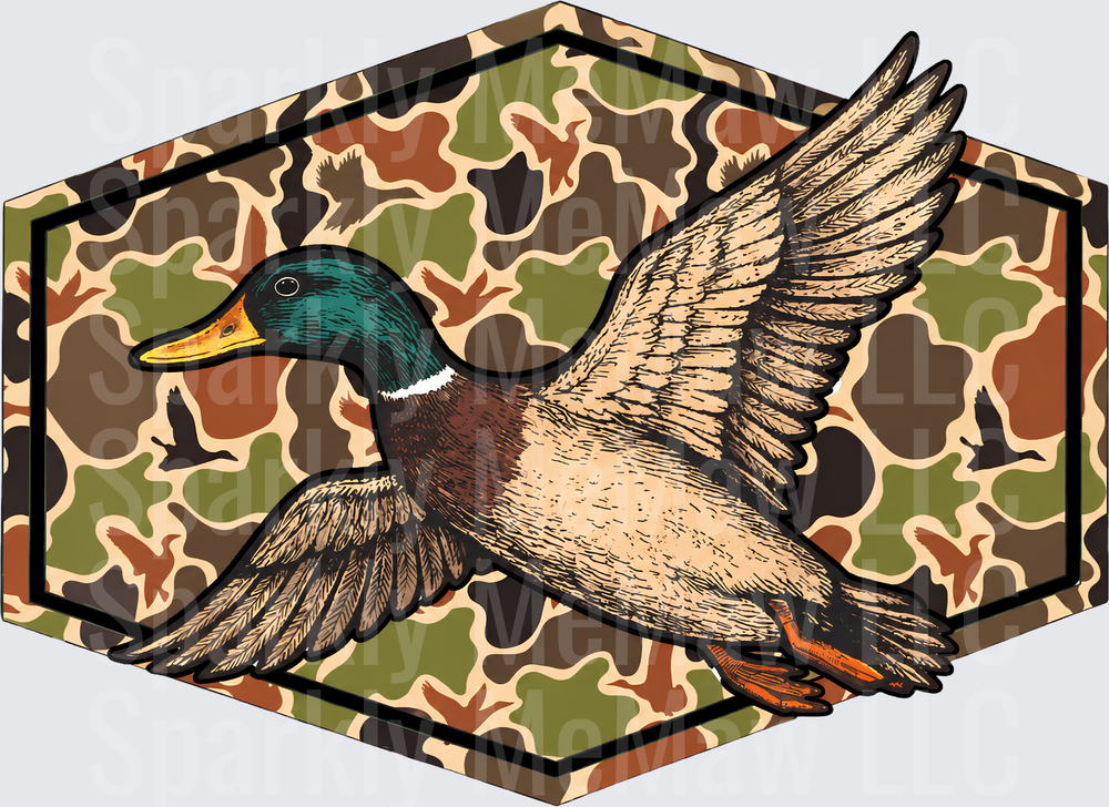 Flying Mallard Duck Camo Hexagon is a UV DTF Decal