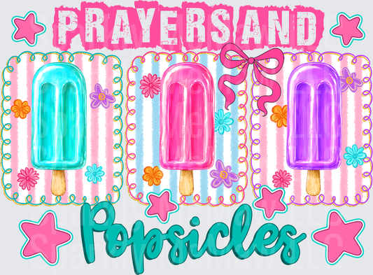Prayers and Popsicles Colorful Summer Coquette Bow Floral Striped DTF Transfer for Fabrics