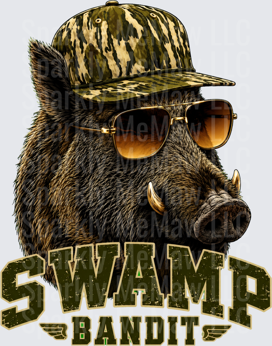 Wild Boar Wearing Camo Hat and Aviator Sunglasses Swamp Bandit uv dtf decal