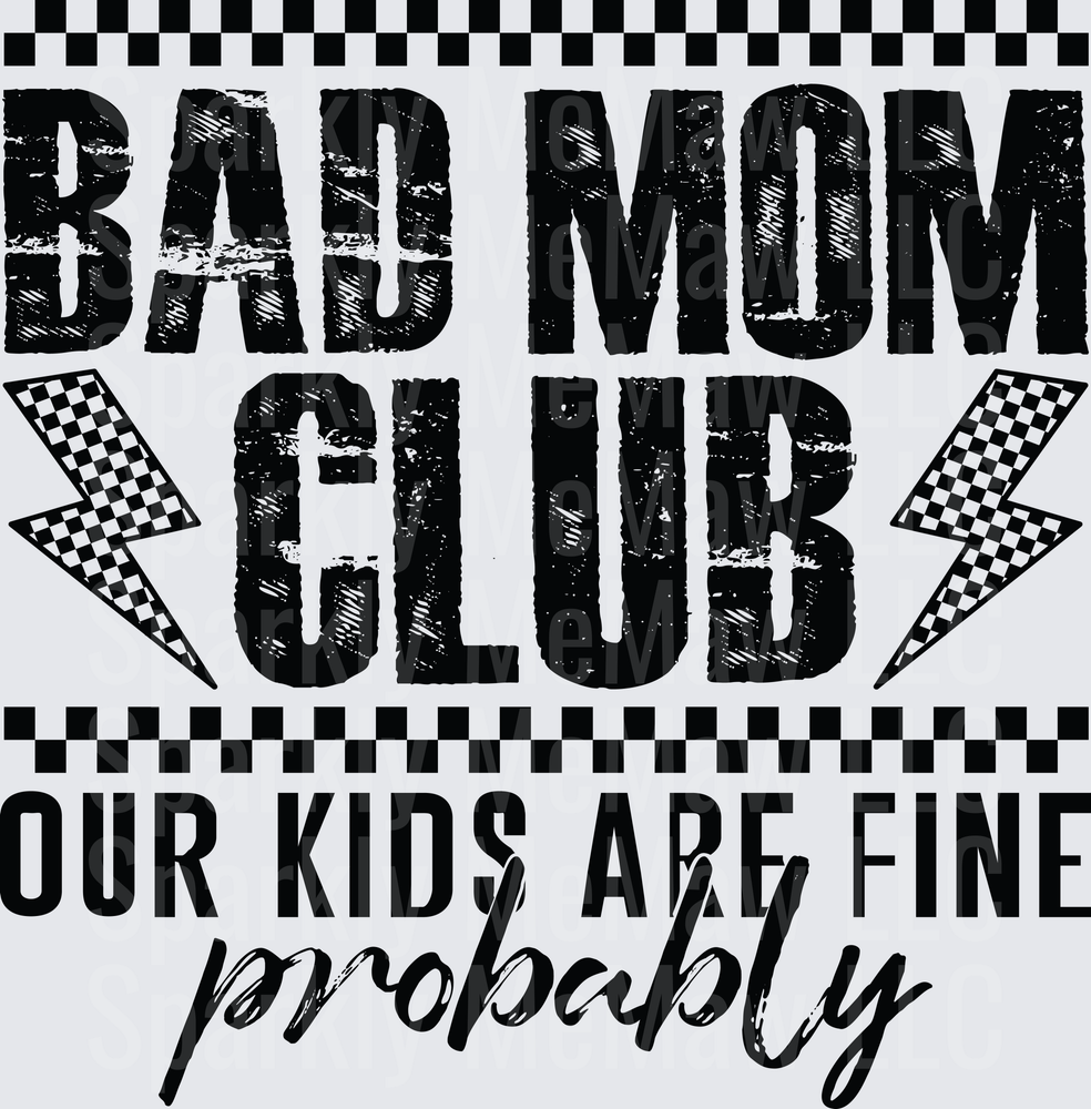 Bad Mom Club Racing Theme with Checkered Flag Lightning Bolts