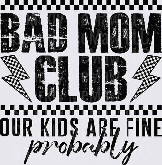 Bad Mom Club Racing Theme with Checkered Flag Lightning Bolts