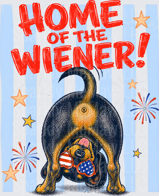 Home of the Wiener Dachshund Dog with Patriotic Sunglasses and Fireworks UV DTF Decal