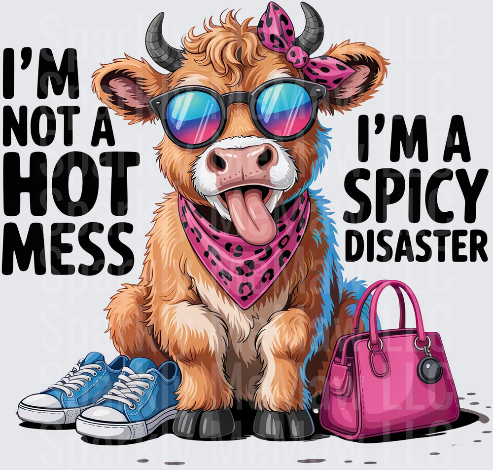 Sassy Highland Cow I'm Not A Hot Mess I'm A Spicy Disaster