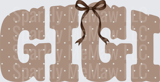 GIGI Brown Polka Dot Letters with Bow DTF Transfer for Fabric