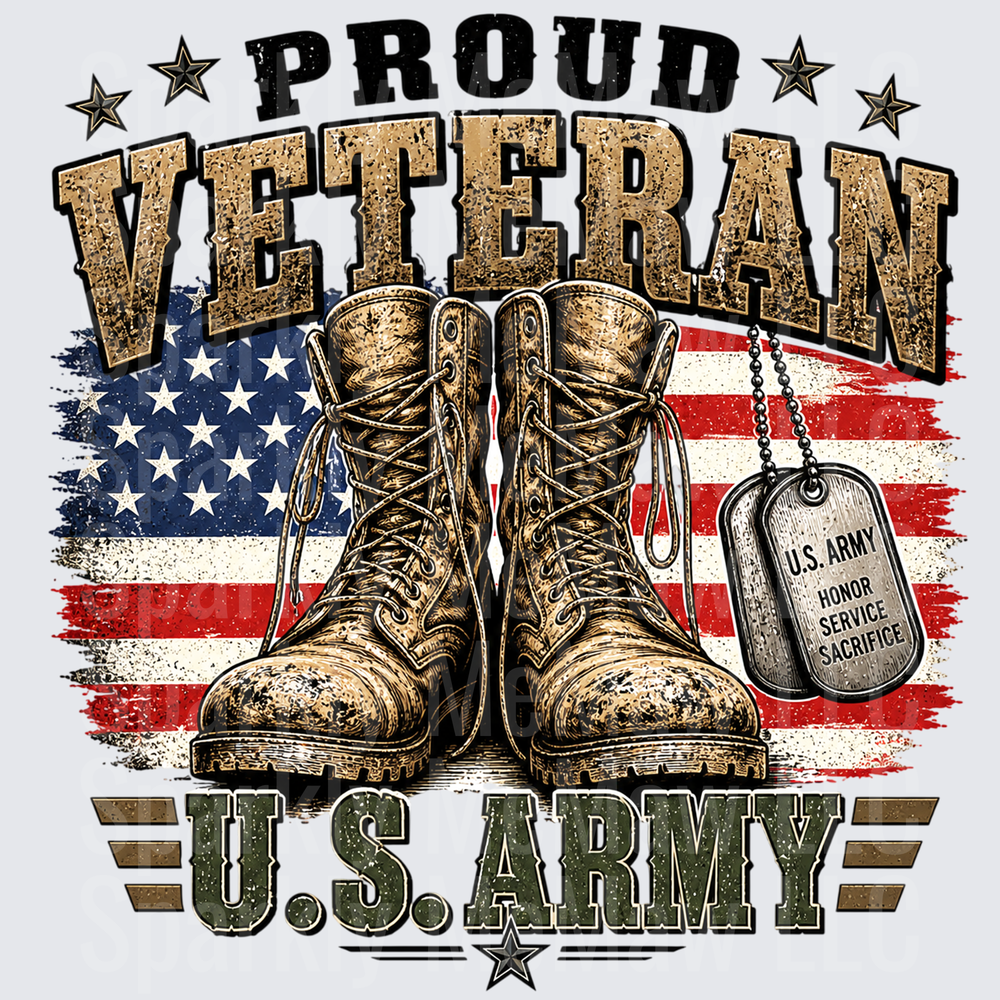 Proud Veteran US Army Combat Boots Dog Tags American Flag UV DTF Decal