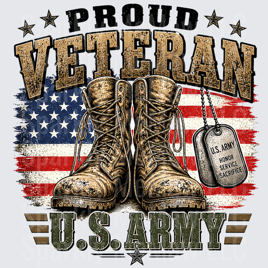 Proud Veteran US Army Combat Boots Dog Tags American Flag UV DTF Decal