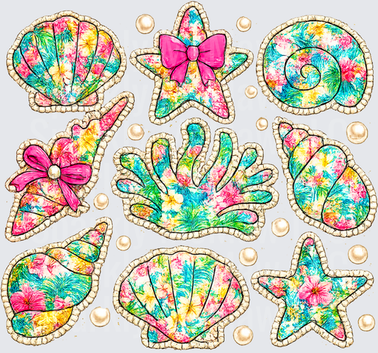 Tropical Floral Seashell Starfish Coral Pearl Ocean Bundle 10x10 uv dtf element Sheet