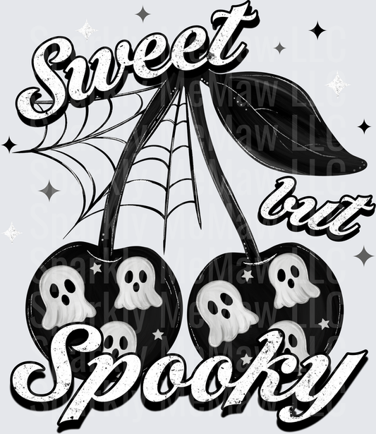 Sweet But Spooky Halloween Ghost Cherries Spider Web Sparkle DTF Transfer for Fabrics