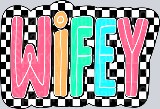 Bright checker Wifey UV DTF Decal