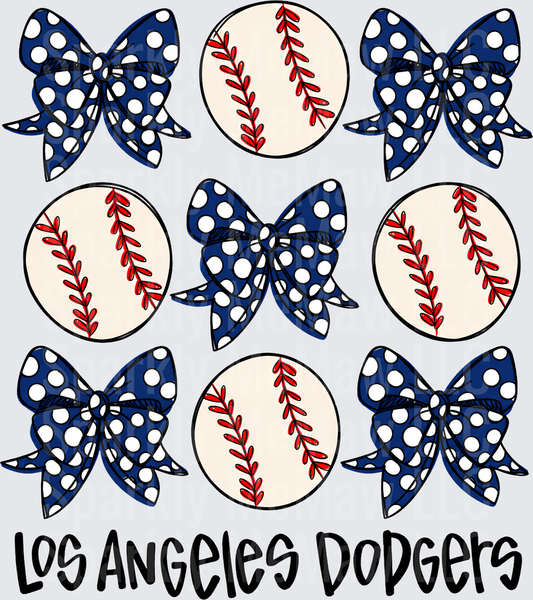 Los Angeles Dodgers Bows Baseballs 10x10 UV DTF Sheet