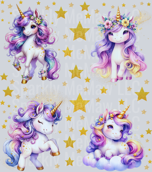 Golden Star Unicorn UV DTF Decal Sheet