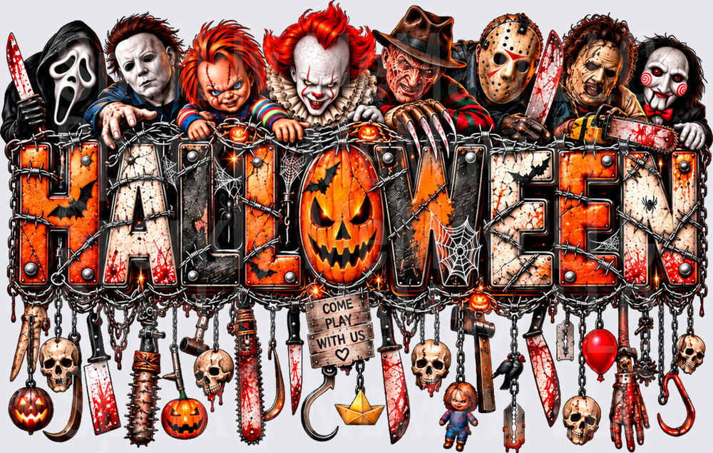 Halloween Horror Icons Come Play With Us UV DTF Decal