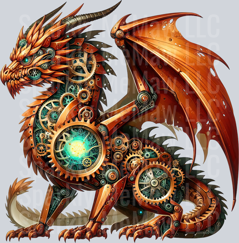 38 Steampunk Dragon UV DTF Clip Art Decal