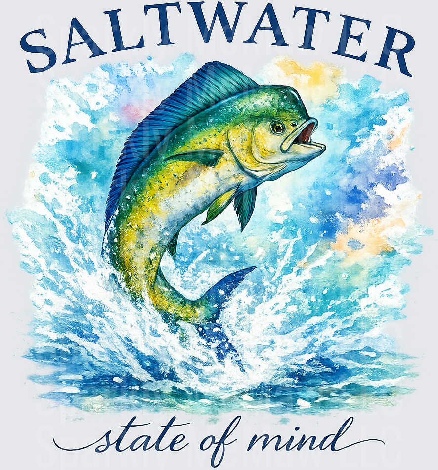 Saltwater State of Mind Mahi Mahi Jumping Fish Watercolor UV DTF Decal