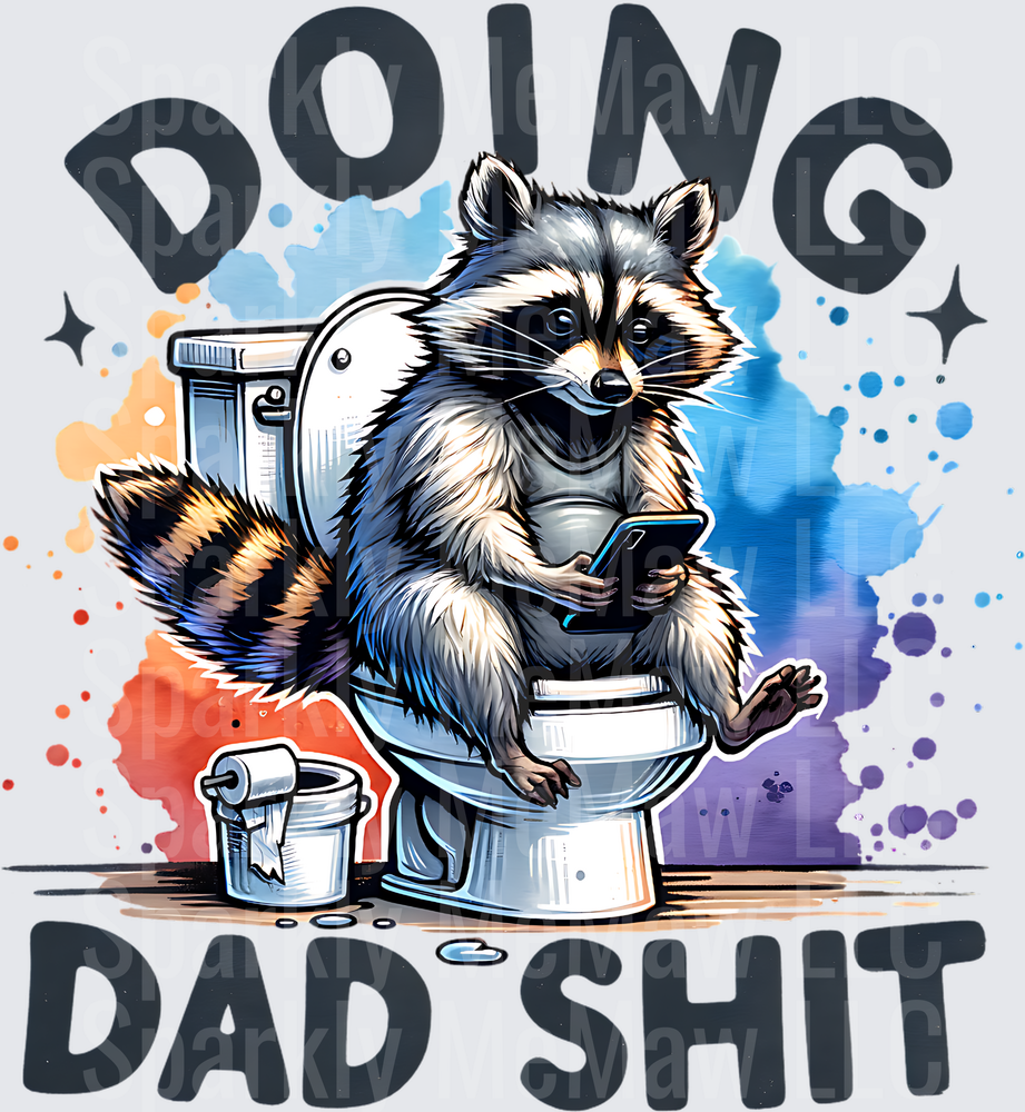 Raccoon Sitting on Toilet with Phone Doing Dad Shit Funny Bathroom Humor UV DTF Decal