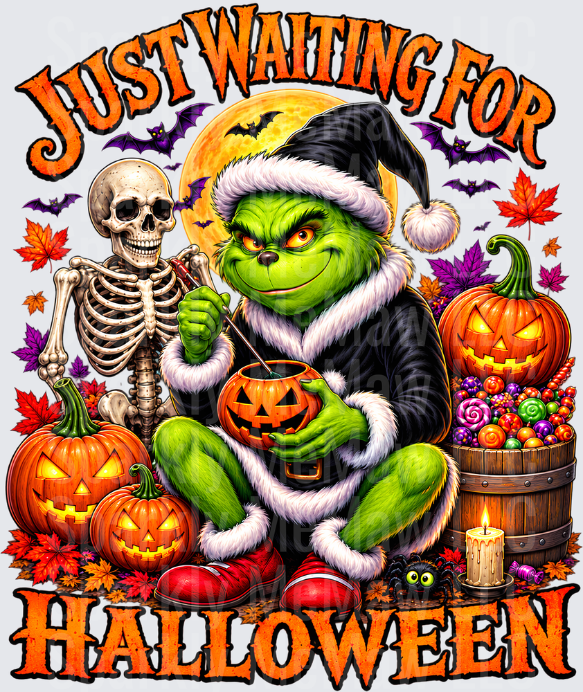 Just Waiting For Halloween Grinch UV DTF Decal