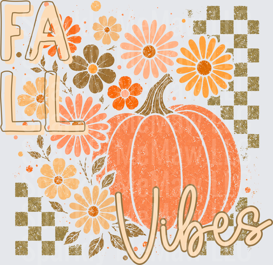 Fall Vibes Orange Pumpkin with Autumn Flowers and Gingham Pattern UV DTF Decal