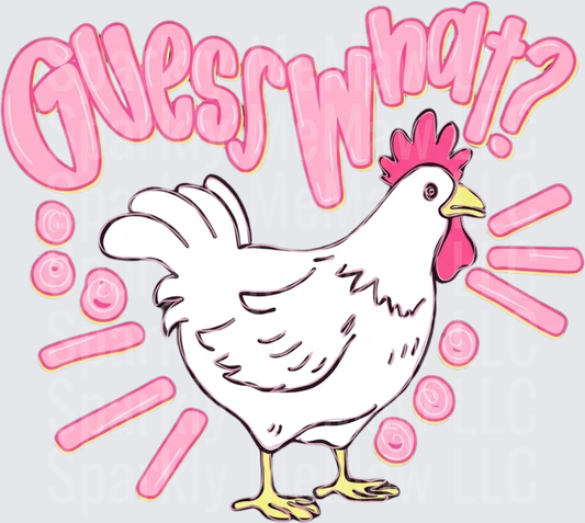 Guess What Chicken Butt Funny White Hen with Pink Retro Sunburst UV DTF Decal