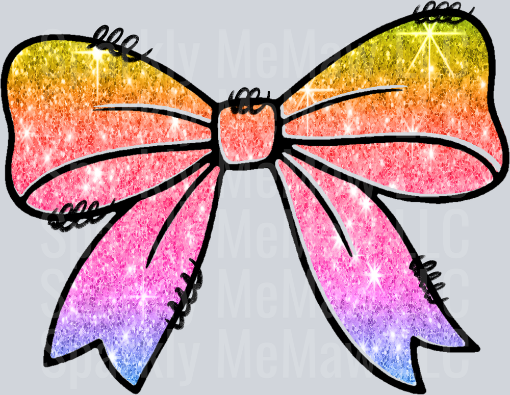 Rainbow Glitter Bow with Sparkles UV DTF Decal