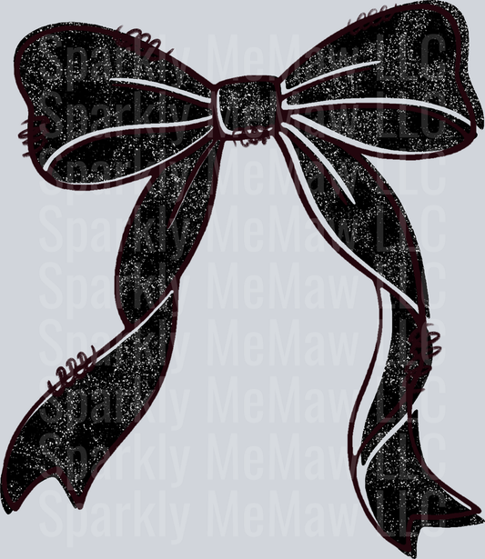 Black Glitter Bow with White Outline UV DTF Decal