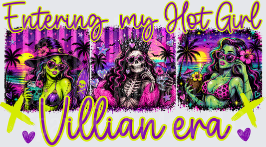 Entering My Hot Girl Villian Era Neon Halloween Beach Witch Skeleton Zombie Trio DTF Transfer for Fabrics