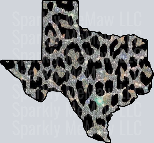 Texas State Shape Holographic Leopard Print Pattern UV DTF Decal
