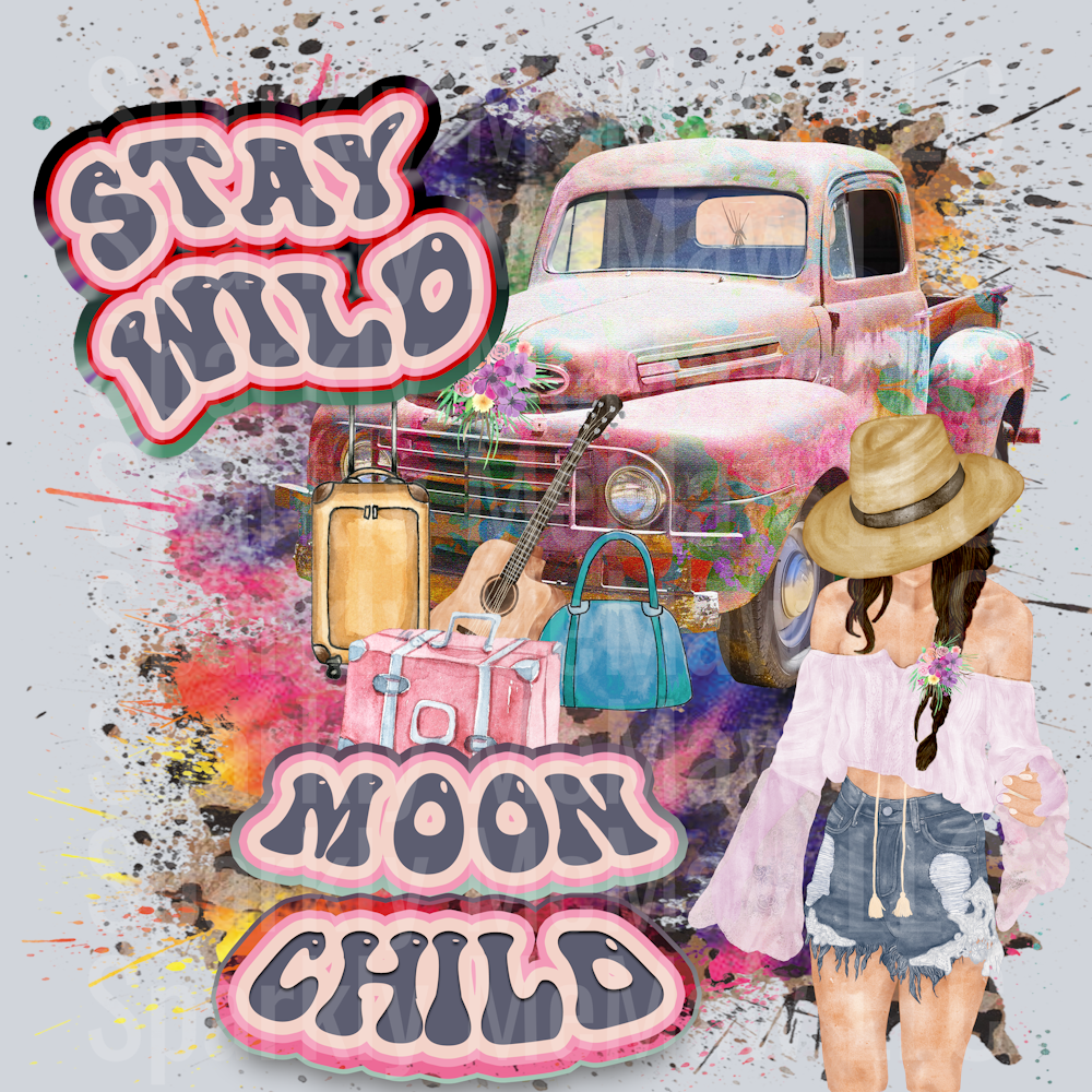 STAY WILD MOON CHILD HIPPIE UV DTF Decal