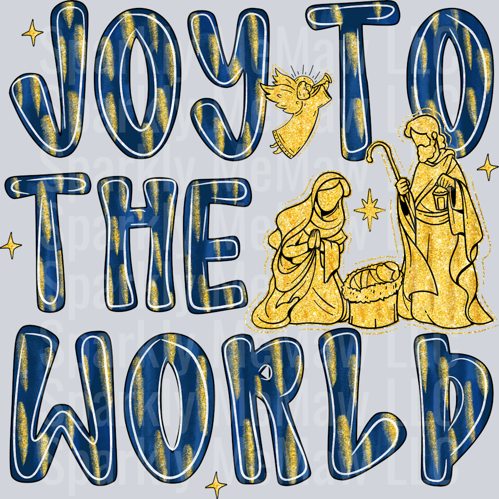 Blue Gold Joy to the World UV DTF Decal