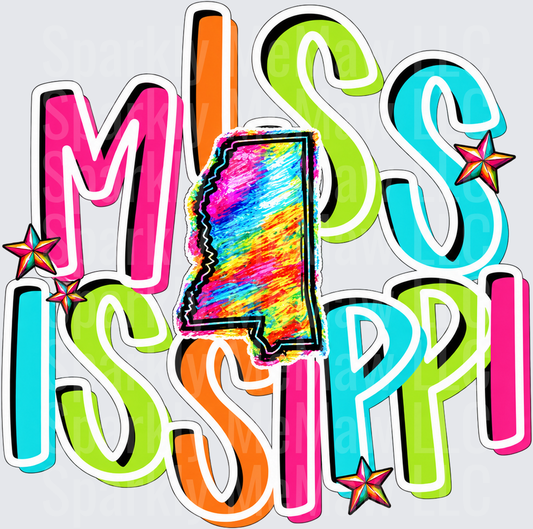 Colorful Mississippi State Design DTF Transfer for Fabrics
