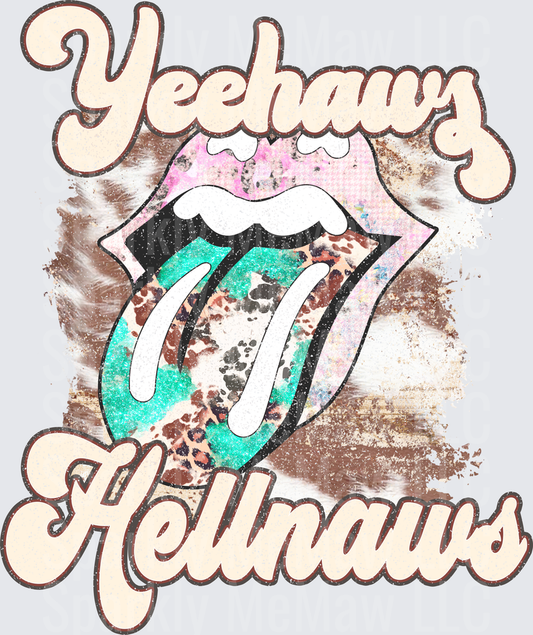 Yeehaws and Hellnaws Retro Lips and Tongue Cowhide Leopard Turquoise Western UV DTF Decal