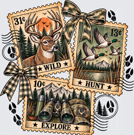 Wild Hunt Explore Vintage Stamps UV DTF Decal