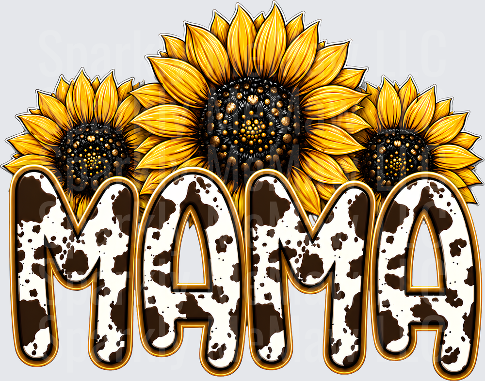Mama Sunflower Cow Print UV DTF Decal