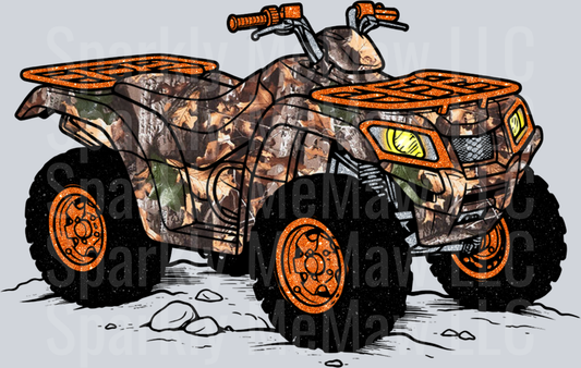 Camouflage ATV Four Wheeler with Orange Accents UV DTF Decal