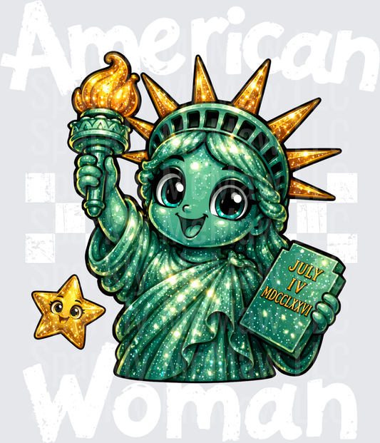 Kawaii Statue of Liberty with Golden Crown and July 4th Tablet UV DTF Decal