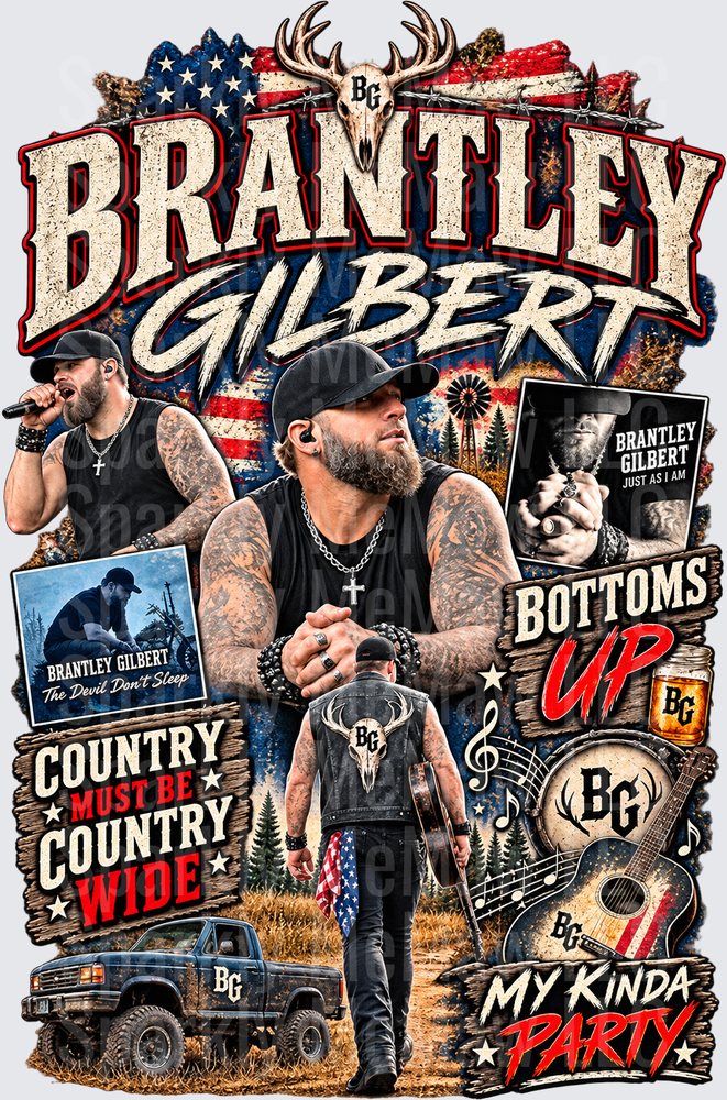 Brantley Gilbert Country Music Collage UV DTF Decal