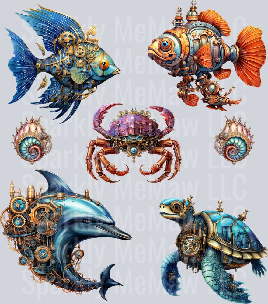 Under The Sea.Steampunk.Element UV DTF Element Sheet