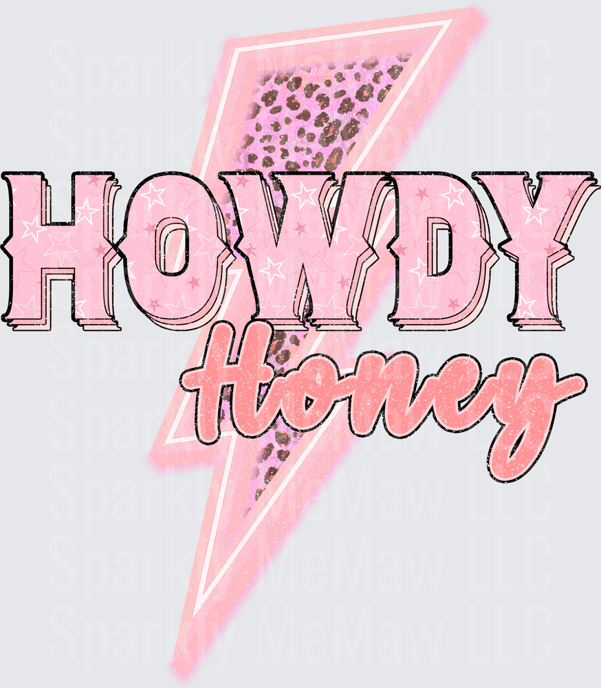 Howdy Honey Pink Leopard Lightning Bolt Western UV DTF Decal