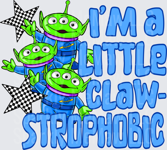 Toy Story Little Green Aliens Stacked I'm a Little Claw-Strophobic Checkered Stars UV DTF Decal