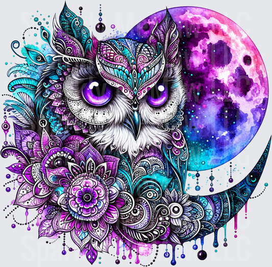Mystical Mandala Owl Moon UV DTF Decal