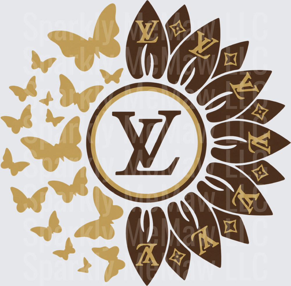 LV Sunflower Butterfly Design UV DTF DECAL (HARD SMOOTH SURFACE)