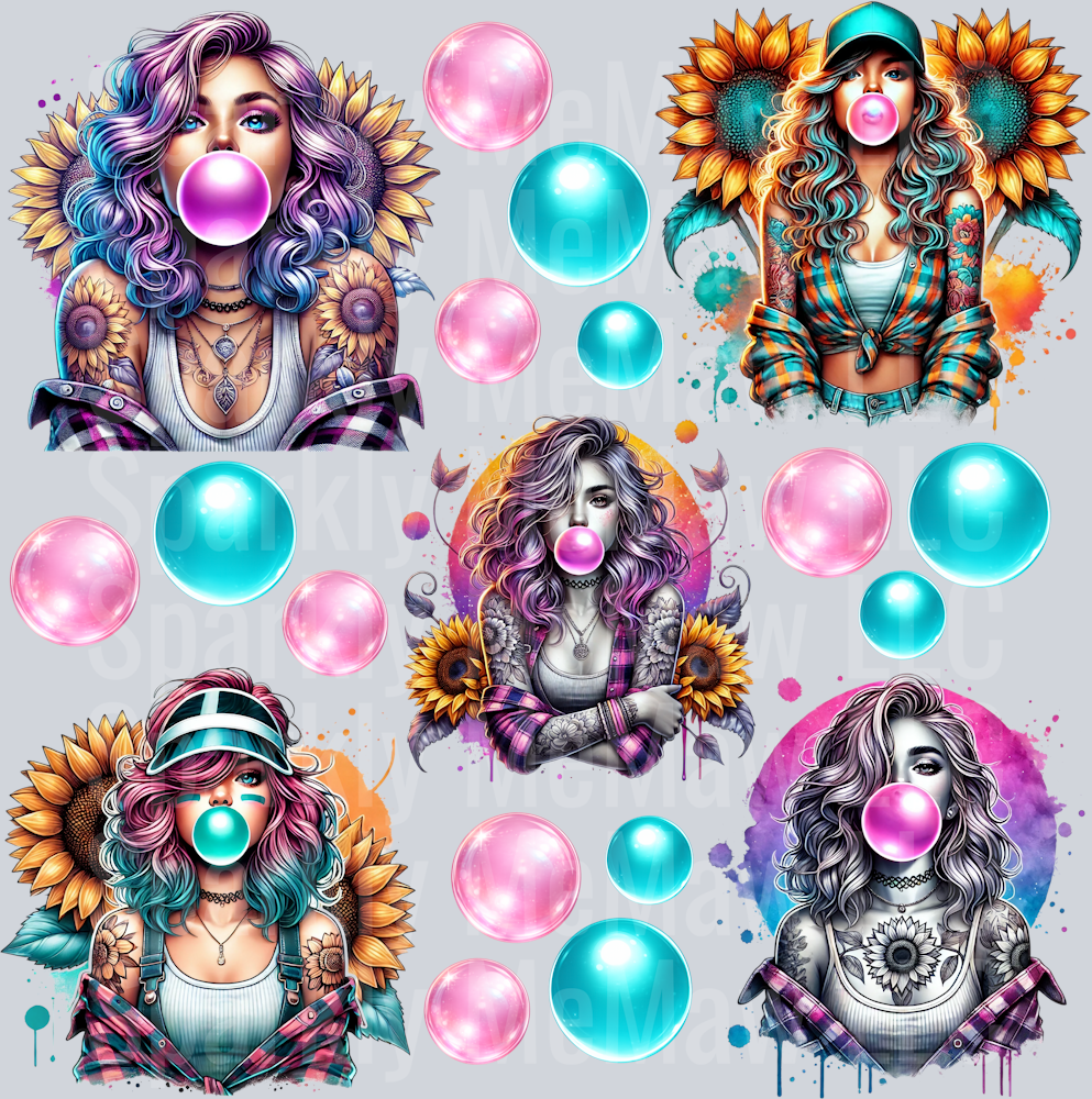 Bubble Gum Girls 10x10 UV DTF Element Sheet
