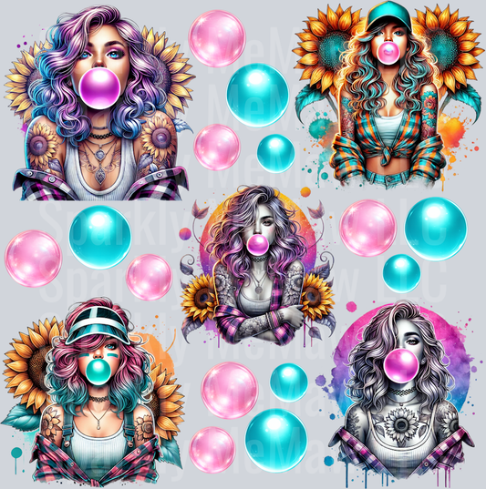 Bubble Gum Girls 10x10 UV DTF Element Sheet