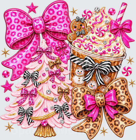 Pink Leopard Christmas Tree Latte uv dtf Decal