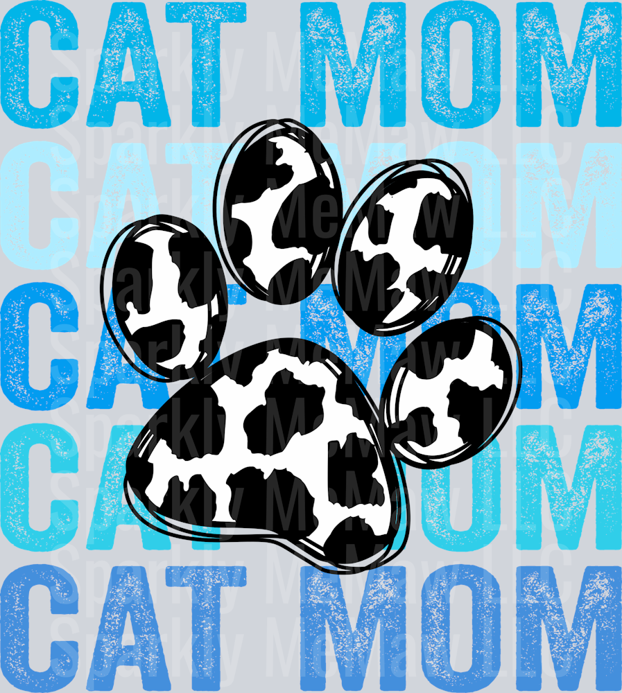 Cat Mom Stacked Blue UV DTF Decal