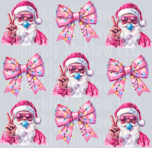 Retro Santa with Bows UV DTF Element Sheet