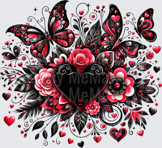 Black Red Butterfly Heart Floral UV DTF Decal