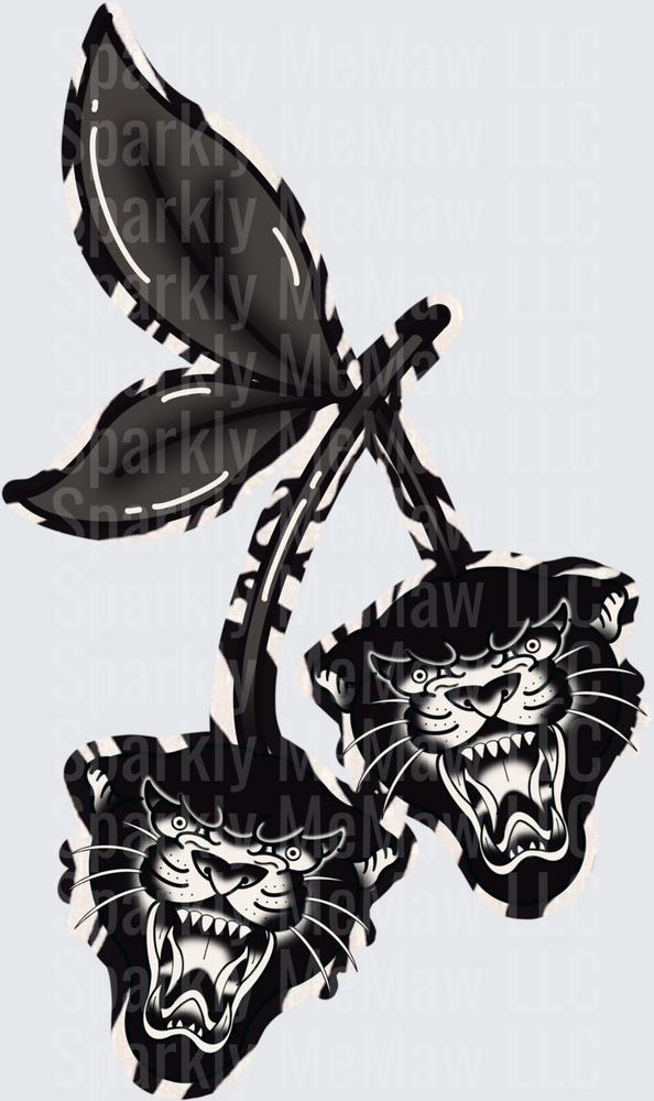 Traditional Black Panther Heads with Rose Stem Tattoo Style Design UV DTF Decal